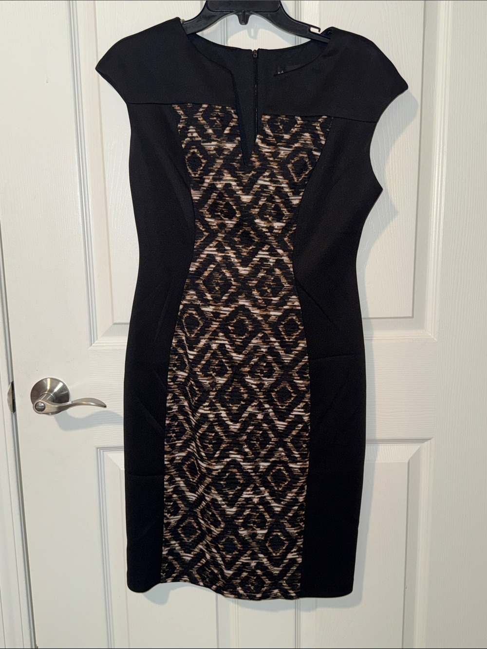 connected apparel Black Midi Dress with Tan Patterned Panel